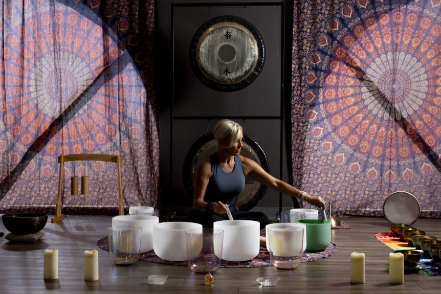 Shanti Sound Owner Cary with Sound Bowls