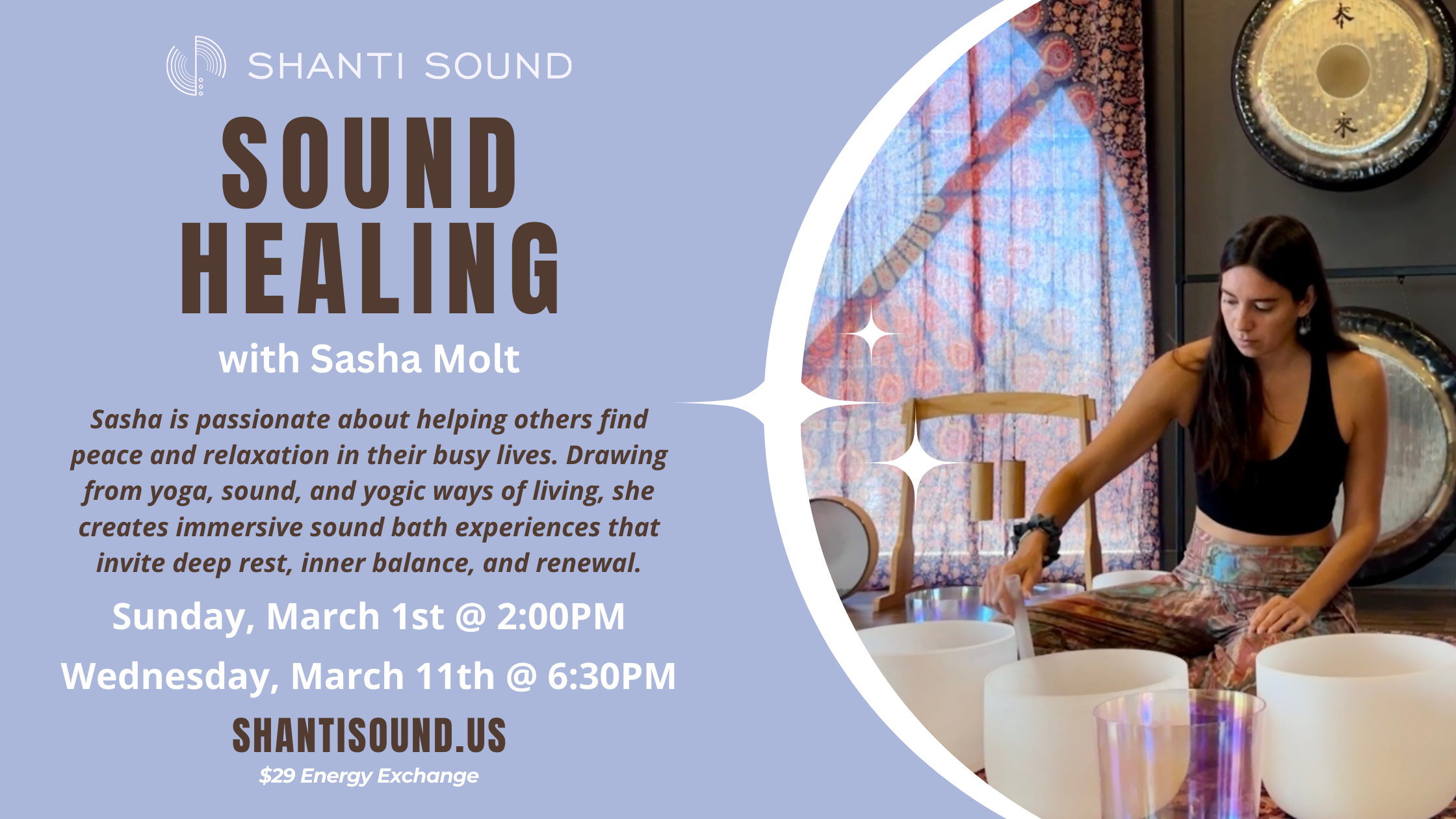 Featured image for “Join Sasha for Sound Healing in March”